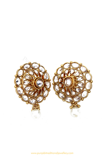 Antique Gold Finished Polki Studs By PTJ